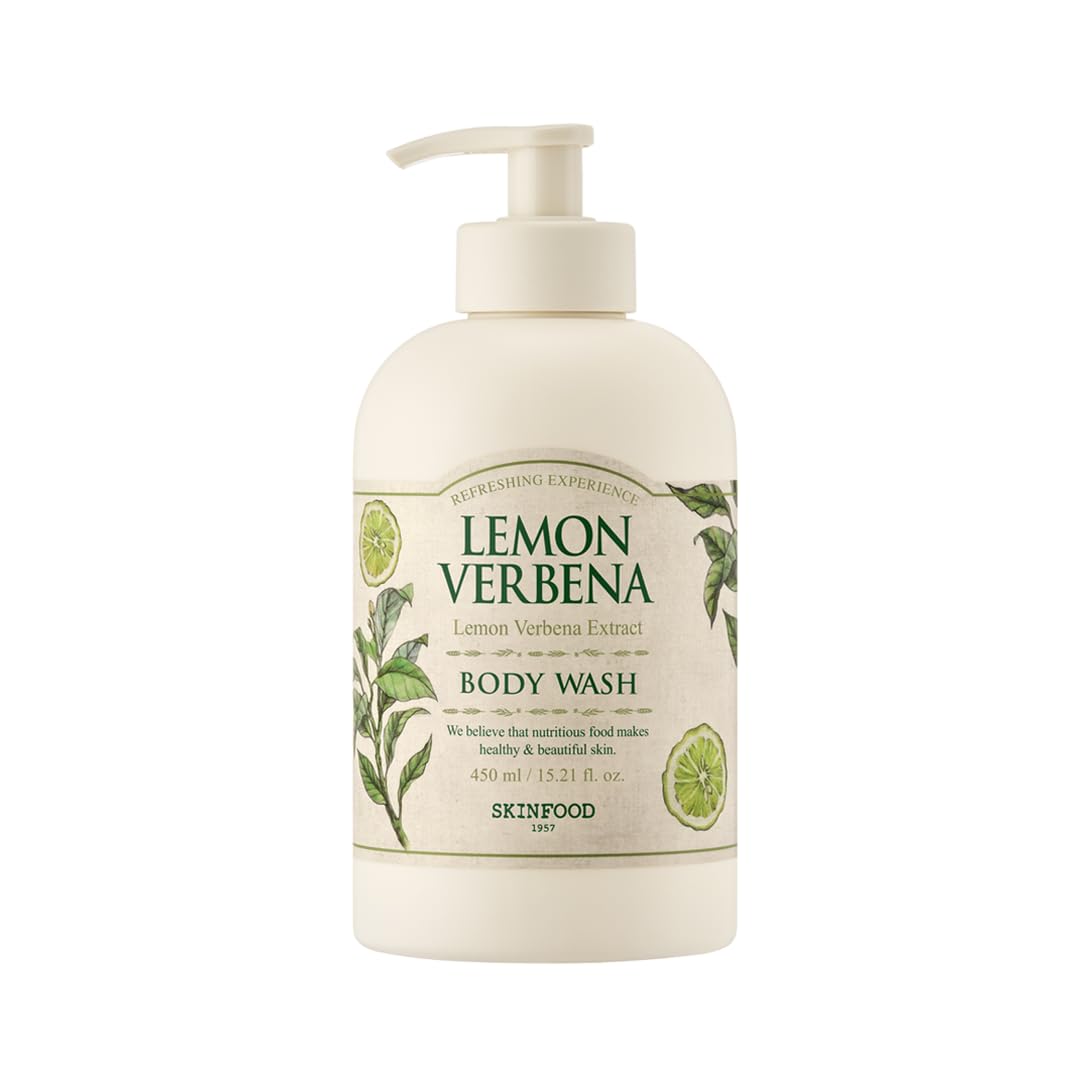 SKINFOOD Lemon Verbena Body Wash 450g - Soft and Rich Foam Cleanse Your Body, Leaves Skin Freshly Moisturized - Contains a Brisk Citrus Scent of Lemon Verbena Extract - Body Wash for Men & Women (15.2 fl.oz.)