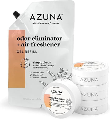 Azuna All-Natural Odor Remover Gel, Whole-Home Kit | Tea Tree Oil | Plant-Based & Long Lasting | For Pet Odors, Smoke & Strong Odors | Simply Citrus