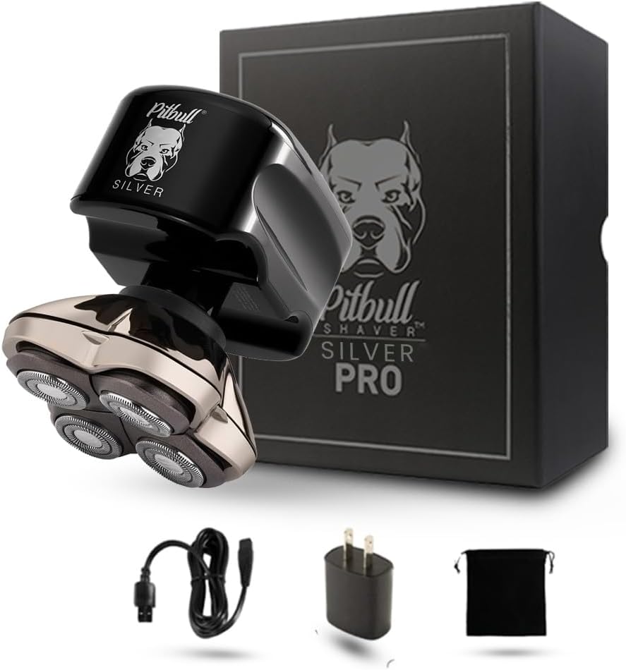 Skull Shaver Pitbull Silver Pro: Electric Head Shaver For Men, Wet & Dry Bald Head Shaver With Ergonomic Design - Perfect Grooming For Men