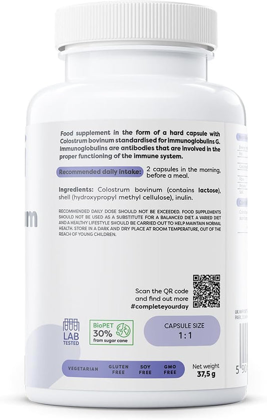 Osavi Colostrum 1000Mg – 60 Capsules | High–Potency Colostrum Bovine With 30% Immunoglobulins G | Sourced From Holstein–Friesian Cows | Gmo–Free