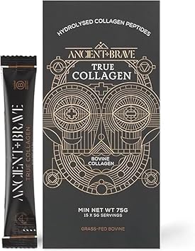 Ancient + Brave True Collagen Sachets 15 X 5 Grams - Grass-Fed Bovine Collagen Powder - 100% Hydrolyzed Collagen Peptides - High Protein - Beauty - Collagen Powder For Women - Halal & Kosher Certified