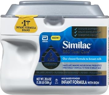 Similac 360 Total Care Infant Formula with 5 HMO Prebiotics, Our Closest Formula to Breast Milk, Non-GMO, Baby Formula Powder, 20.6-oz Tub (Pack of 2)