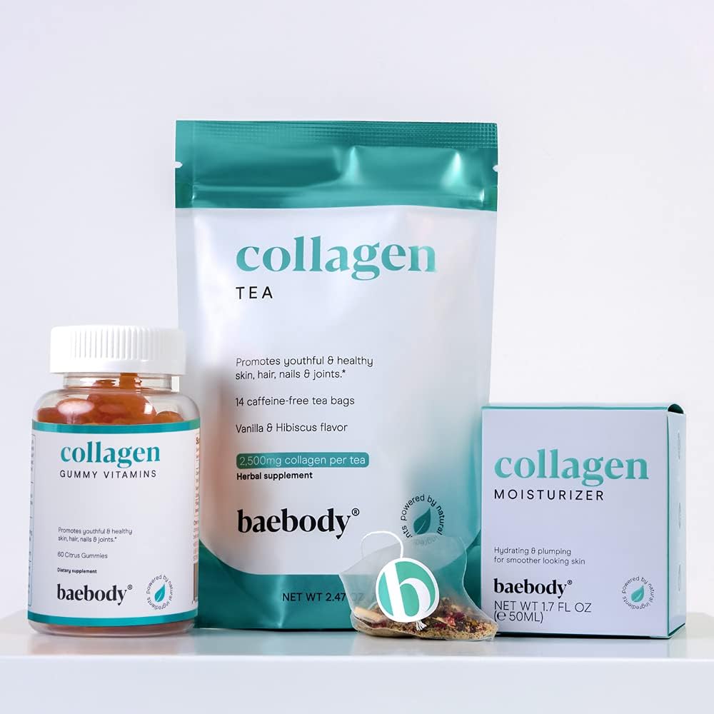 Baebody Collagen Beauty Booster Tea - 2,500 mg of Collagen Peptides for Skin Hair and Nails - Caffeine-Free Hibiscus Vanilla Tea for Anti-Aging Skincare : Health & Household