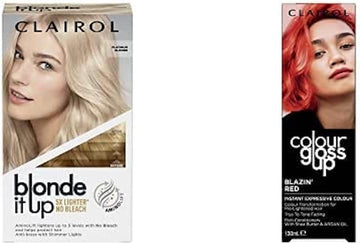 Clairol Blonde It Up Permanent Hair Dye, Platinum Blonde & Colour Gloss Up Conditioner, Blazin Red