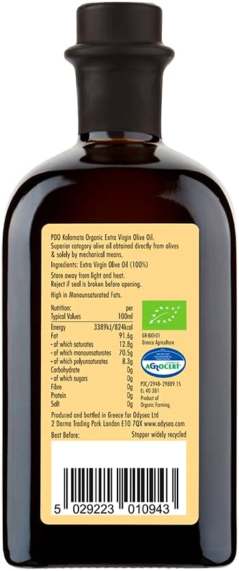 Odysea Organic Greek Extra Virgin Olive Oil, Pgi Chania, 500 Ml (Pack Of 2)