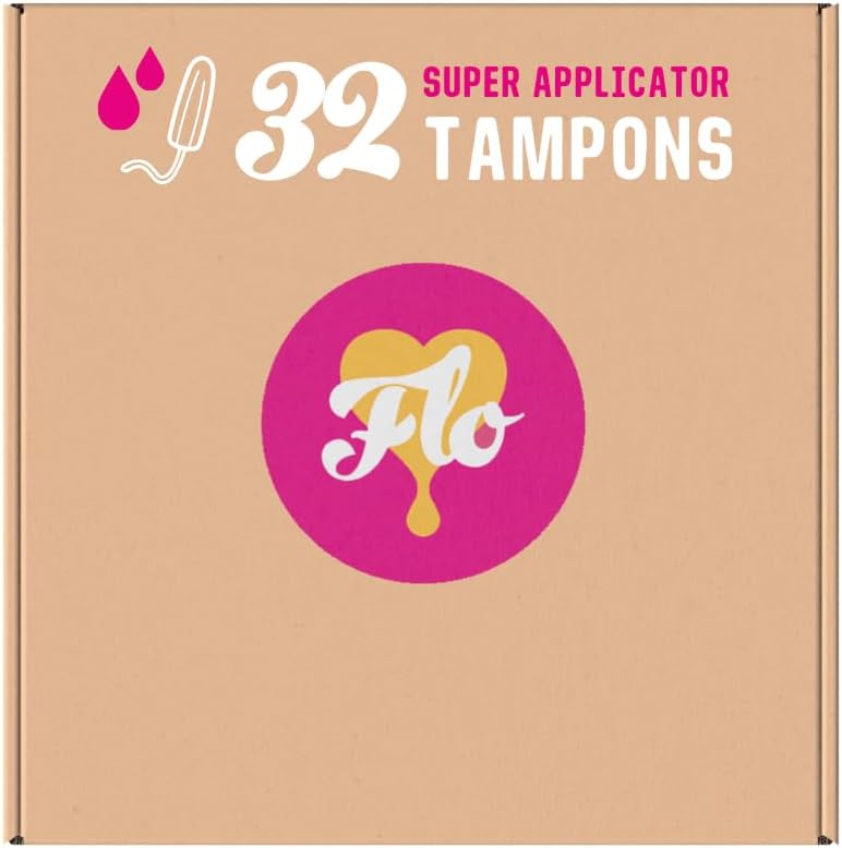 FLO Organic Cotton Applicator Tampon Mega Super Pack, Feminine Care, Organic, Hygiene, Women, Compostable, Black-and-Woman-Owned (32 Super tampons)