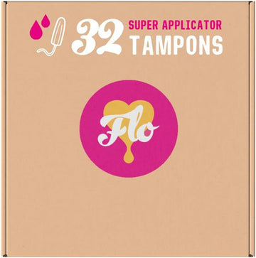 FLO Organic Cotton Applicator Tampon Mega Super Pack, Feminine Care, Organic, Hygiene, Women, Compostable, Black-and-Woman-Owned (32 Super tampons)