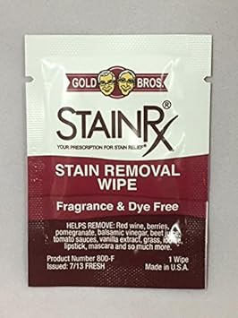Stain Rx 18-Wipes Box- Portable Stain Eliminator & Spot Remover Wipes, Individually Packaged Towelettes : Health & Household