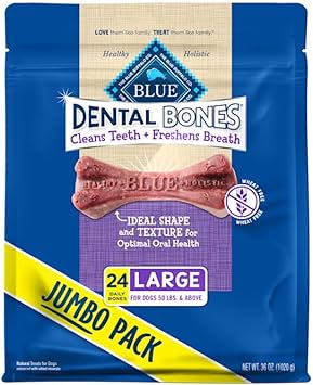 Blue Buffalo Dental Bones Large Natural Dental Chew Dog Treats Bag Jumbo Pack