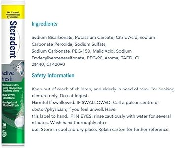 Steradent Active Fresh Denture Cleansing 30 Tablets (Pack Of 6)