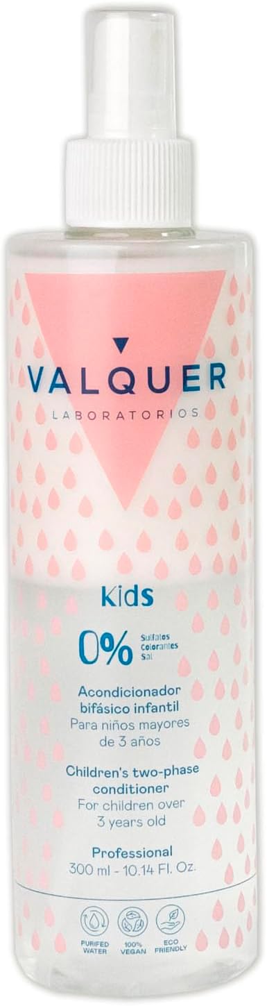 Valquer Formula Zero% Biphasic Leave-In Conditioner Spray For Kids. Conditions Hair, Providing Softness, Natural Shine, And Easy Detangling. Ages 3+. 300 Ml