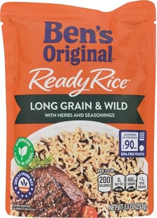 BEN'S ORIGINAL Ready Rice Long Grain and Wild Flavored Rice, Easy Dinner Side, 8.8 OZ Pouch (Pack of 12)