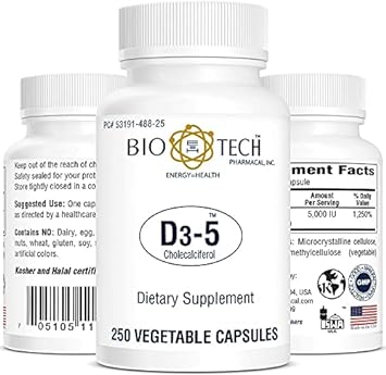 Bio-Tech Pharmacal Vitamin D3 (D3-5 5k IU, 250 Veg Count) : Health & Household