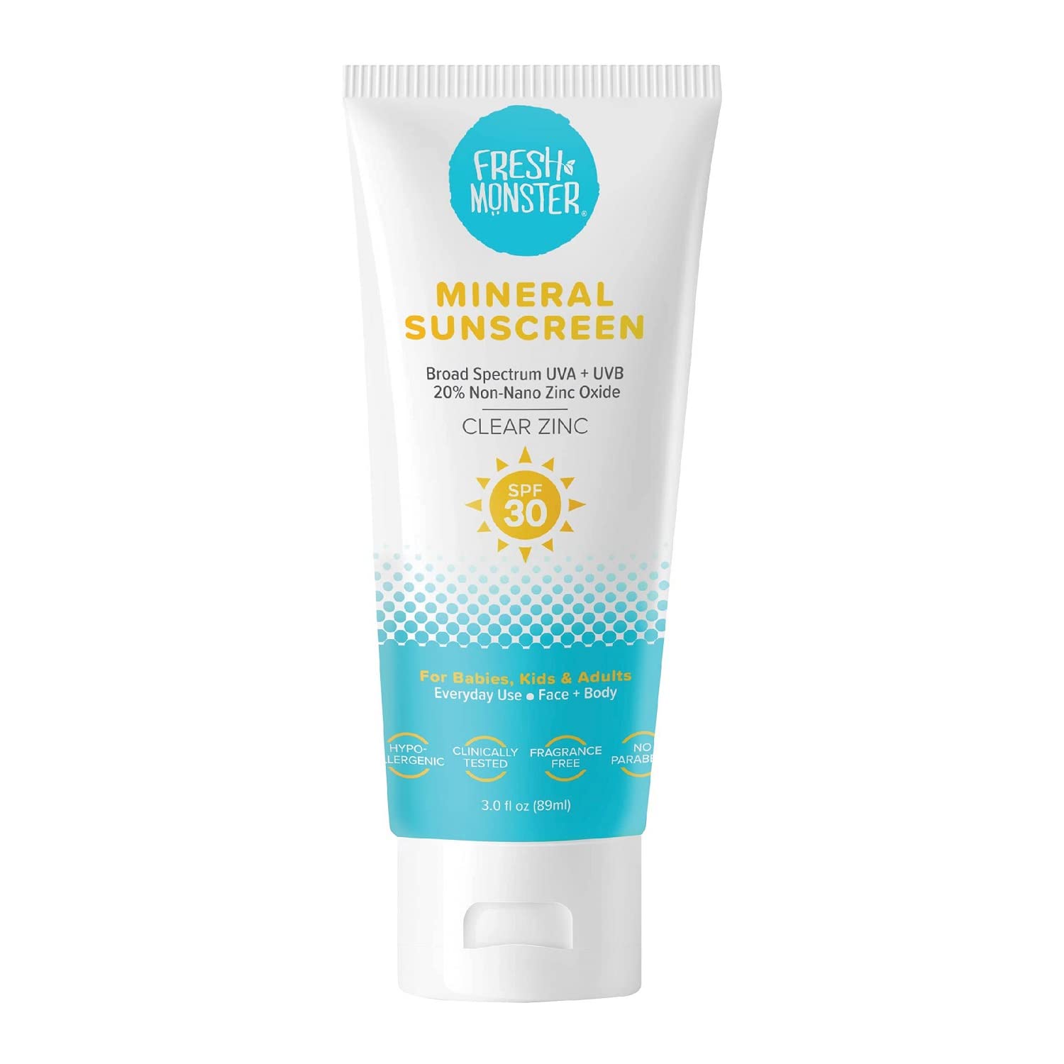 Fresh Monster Daily Kids Sunscreen, Spf 30 Uva/Uvb, Clear Non-Nano Zinc Oxide Mineral Sunscreen, Face & Body Sunscreen, Reef Safe, Hypoallergenic Sunscreen For Kids