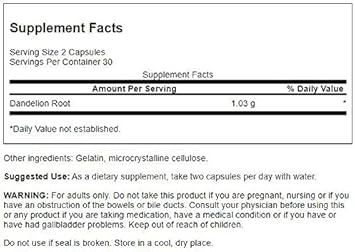 Swanson Dandelion Root 515 Milligrams 60 Capsules