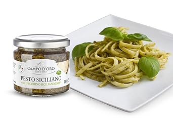 Basil Pesto With Pecorino, Sicilian Creamy Pesto Recipe. Net Wt 6.35Oz (180G), Vegan Pesto, Pesto Paste, Fresh Basil Pesto, Gluten-Free. Product Of Italy