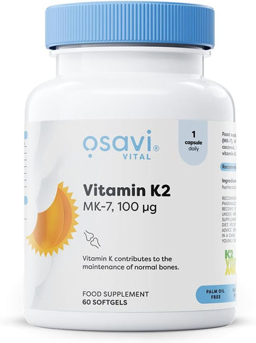 Osavi Vitamin K2 Mk–7 100 µg – 60 Softgels | Highly Bioactive Mk–7 In Mct Oil | Supports Normal Blood Clotting & Bone Health | K2Vital®