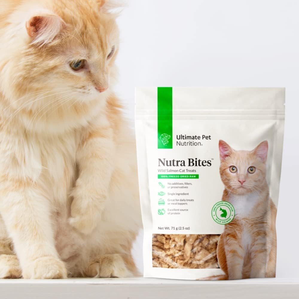 ULTIMATE PET NUTRITION Nutra Bites for Cats, Freeze Dried Raw Treats, Single Ingredient, Grain Free, Salmon, 2.5 Ounce : Pet Supplies