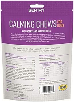 Sentry Calming Chews for Dogs, Calming Aid Helps to Manage Stress & Anxiety, with Pheromones That May Help Curb Destructive Behavior & Separation Anxiety, Calming Health Supplement for Dogs, 60 Count