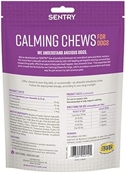 Sentry Calming Chews For Dogs, Calming Aid Helps To Manage Stress & Anxiety, With Pheromones That May Help Curb Destructive Behavior & Separation Anxiety, Calming Health Supplement For Dogs, 60 Count