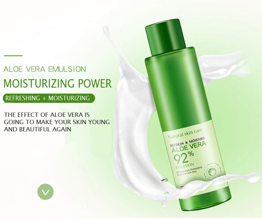 Bioaqua Natural Skincare Refreshing Moisturizing Aloe Vera Emulsion 92% Light Lotion Smooth Improve Dry Skin 120Ml 4.23Oz : Beauty & Personal Care