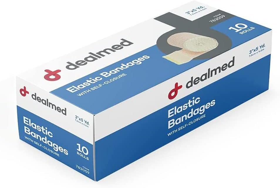 Dealmed 3" Elastic Bandage Wrap With Self-Closure – 10 Elastic Bandages, 5 Yards Stretched Compression Bandage Wrap, Wound Care Product For First Aid Kit And Medical Facilities