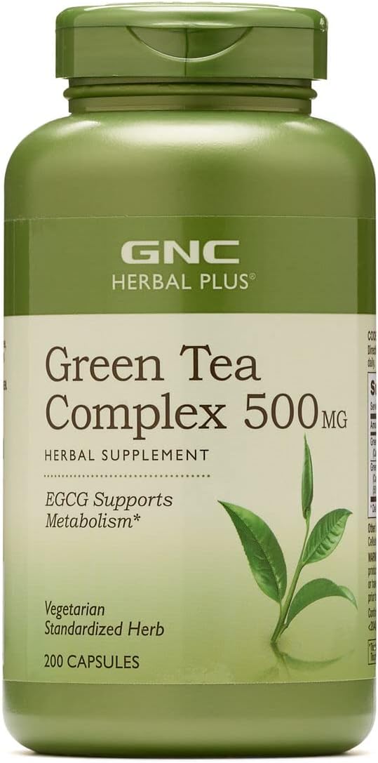 Gnc Herbal Plus Green Tea Complex 500Mg, 200 Vegetarian Capsules, Supports Metabolism