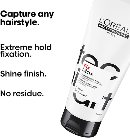 L'Oréal Professionnel Tecni.Art Fix Max Styling Gel, Adds High Shine Finish, No Residue, 200Ml
