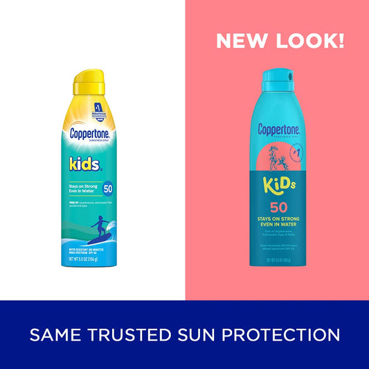 Coppertone Kids Sunscreen Spray SPF 50, Water Resistant Sunscreen for Kids, #1 Pediatrician Recommended Sunscreen Brand, Broad Spectrum Spray Sunscreen SPF 50, 5.5 Oz
