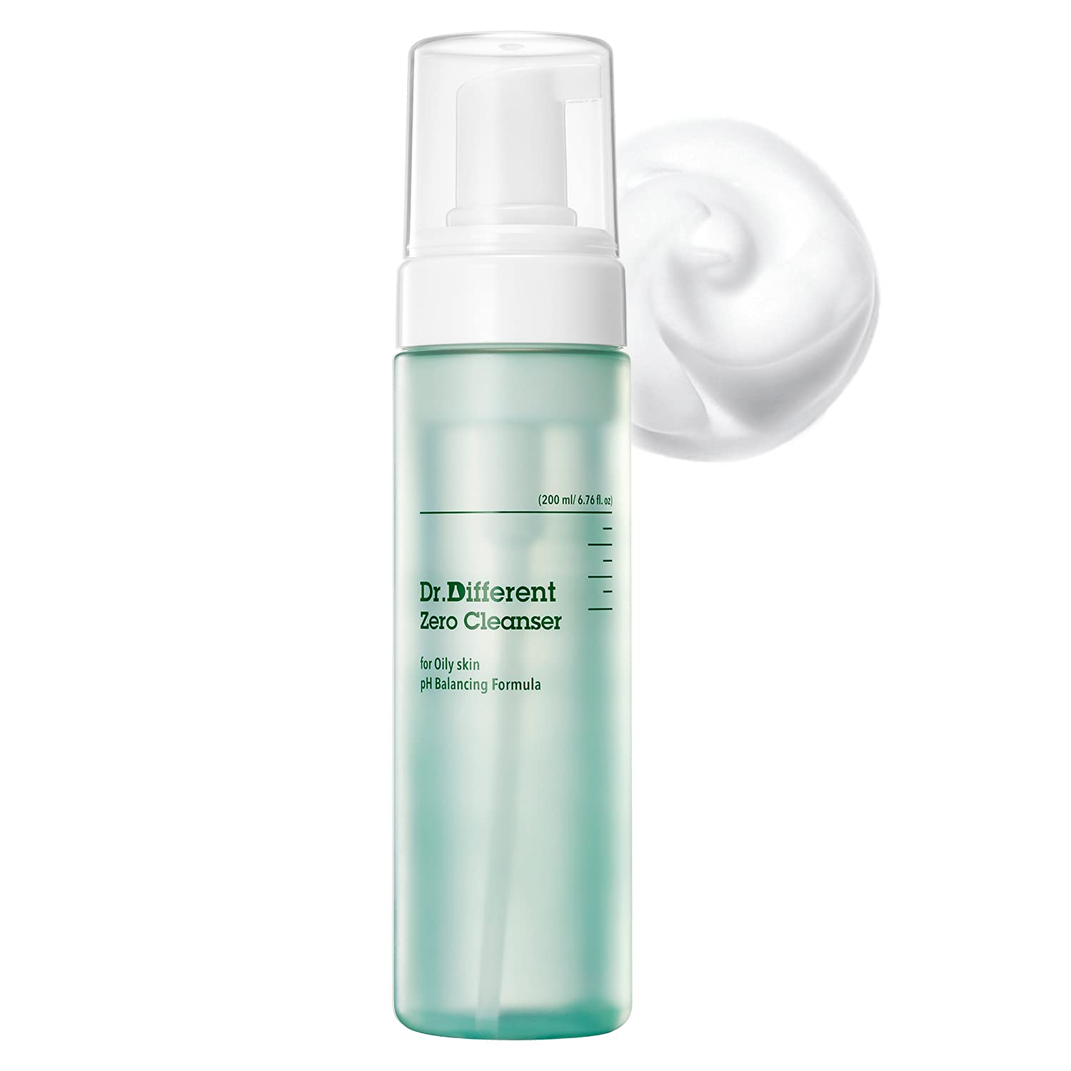Dr.Different Zero Cleanser For Oily Skin - Sebum Control And Soothing For Acne Prone Skin, Hypoallergenic Ph 5.5 Face Bubble Foaming Cleanser With Tea Tree Oil, 6.76 Fl.Oz