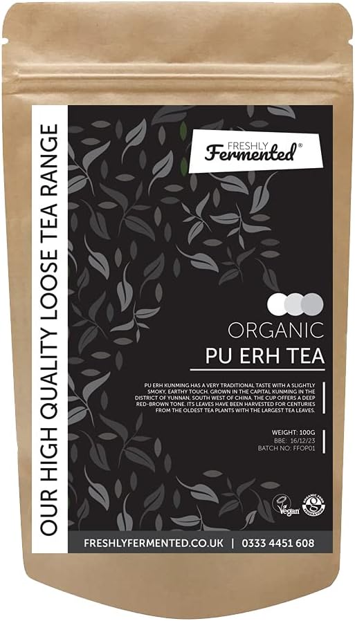 Freshly Fermented – Organic Certified Chinese Pu Erh Tea - Perfect Tea For Making Tibetan Kombucha, 100G