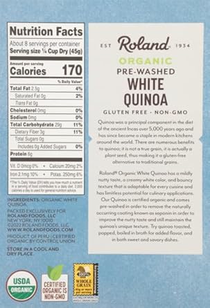 Roland Foods White Quinoa, Pre-Washed, Specialty Imported Food, 12-Ounce