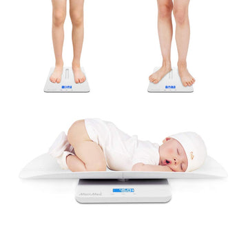 MomMed Baby Scale, Multi-Function Toddler Scale, Baby Scale Digital, Pet Scale, Infant Scale with Hold Function, Blue Backlight, Weight and Height Track