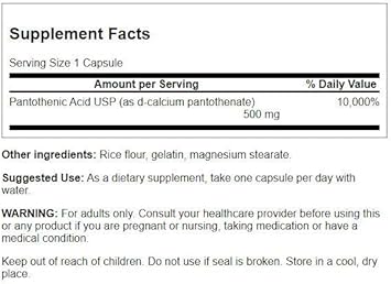 Swanson Pantothenic Acid (Vitamin B-5) Energy Metabolism Nerve Function Support 500 Mg 250 Capsules (3 Pack)