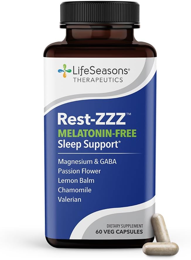 Lifeseasons Rest-Zzz Melatonin Free - Sleep Support Supplement - Fall Asleep & Stay Asleep - Calms Nervous System - Naturally Ease Muscle Tension & Restlessness - Gaba & Chamomile - 60 Capsules