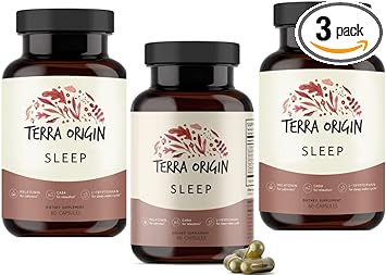Terra Origin Sleep Supplement Capsules. Non-Gmo, Vegan | 5Mg Melatonin, L-Tryptophan, Gaba, Chamomile, Valerian, Passionflower - 180 Capsules (3 Bottles)