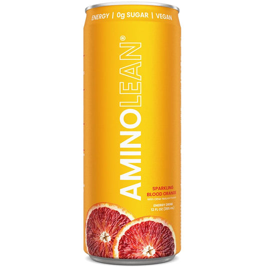 Aminolean Energy Drink – Sugar Free Amino Energy With Natural Caffeine & Vegan Amino Acids For No Jitters, Tingles, Or Crash, Blood Orange, 12 Pack