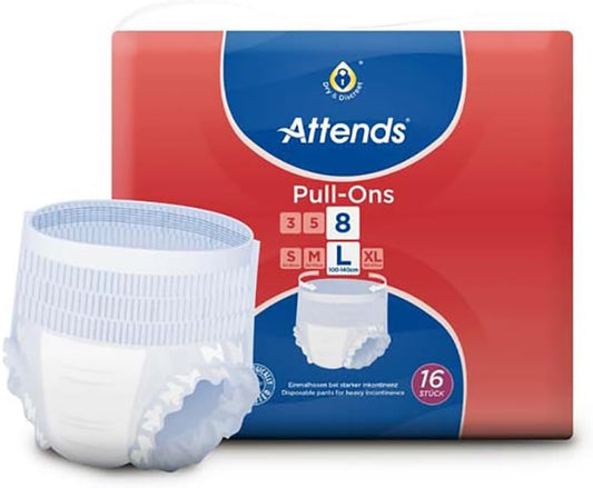 Attends Pull-Ons 8L Disposable Trousers For Heavy Bladder Weakness Size L 4 X Pack Of 16