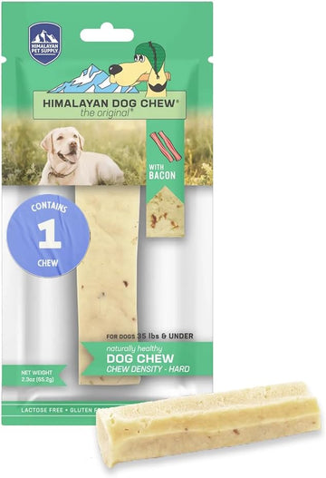 Himalayan Dog Chew Original Yak Cheese Dog Chew, Bacon, 1 Medium Stick, 2.3 Oz, Gluten Free, Healthy Dog Treats, Grain & Lactose Free 100% Natural, Long Lasting Dog Chews For Dogs Under 35 Lbs