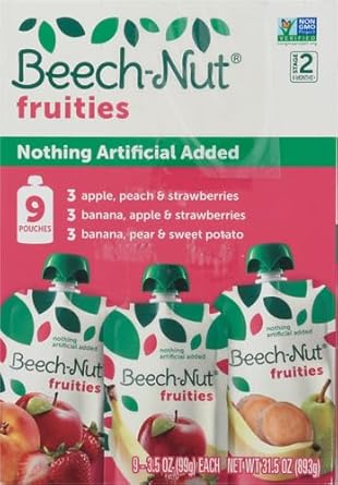 Beech-Nut Fruities Stage 2 Baby Food Variety Pack, 3.5 oz Pouch (9 Pack) : Baby