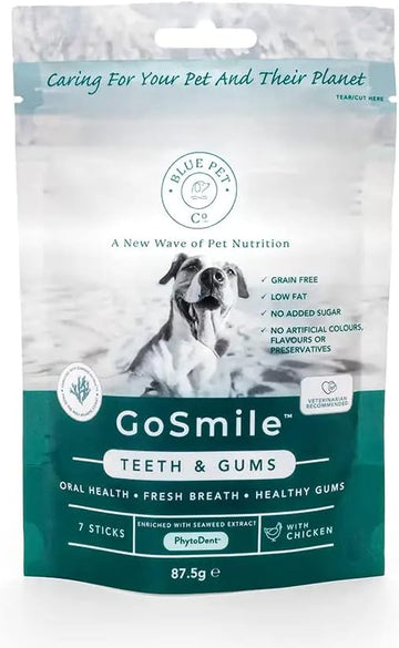 Blue Pet Co - Gosmile Teeth & Gums Supplement For Dogs - Promotes Oral Health, Fresh Breath & Healthy Gums - Enriched With Seaweed Extract Phytodent - Rich In Chicken - 7 Sticks