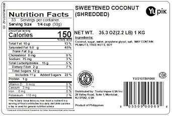 Yupik Shredded Coconut, Sweetened, 2.2 Lb, Gluten-Free & Kosher, Coarsely Flaked, Tender & Creamy Texture, Ideal For Baking & Topping