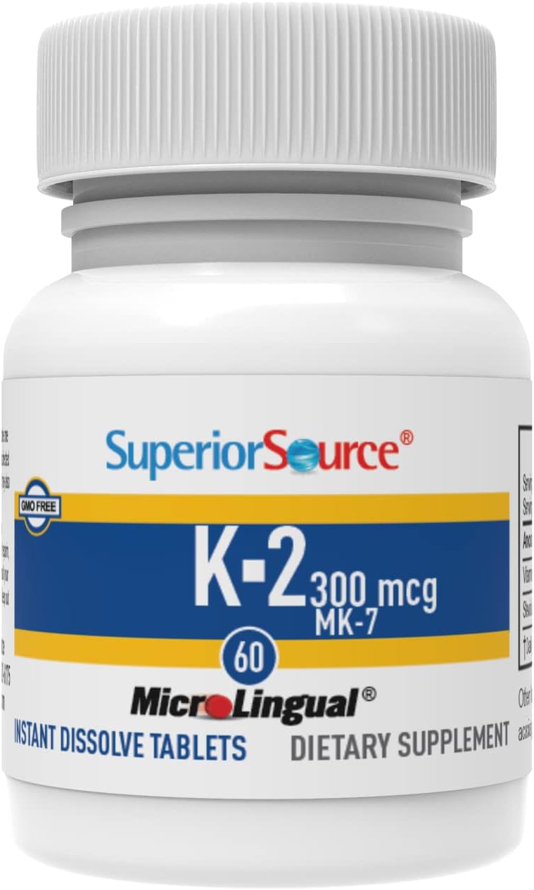 Superior Source Vitamin K2 MK-7 (Menaquinone-7), 300 mcg, Quick Dissolve MicroLignual Tablets, 60 Count, Healthy Bones and Arteries, Immune & Cardiovascular Support, Assists Protein Synthesis, Non-GMO : Health & Household