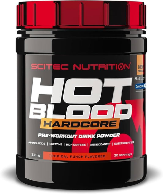 Scitec Nutrition Hot Blood Hardcore, pre-Workout Drink Powder with Amino acids and creatine, 375 g, Tropical Punch : Amazon.co.uk: Health & Personal Care