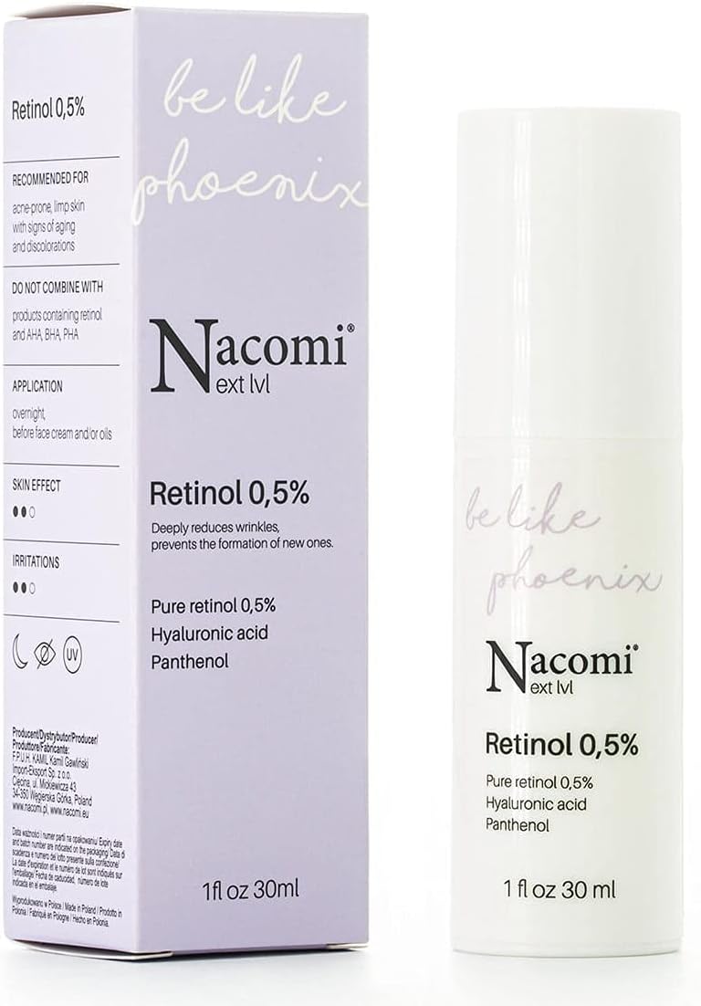 Nacomi Retinol Serum 0.5% Facial Serum Reduces Wrinkles, Improves Skin Tension And Elasticity And Relieves Discolouration 30 Ml
