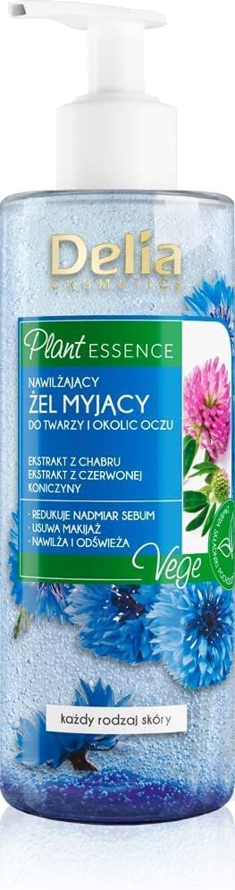 Delia Cosmetics - Plant Essence - Face Cleanser - Washing Gel - Moisturizing Cleansing - Removes Makeup & Impurities - Vegan Friendly - Natural Ingredients - Every Skin - Reduces Excess Sebum - 200 Ml