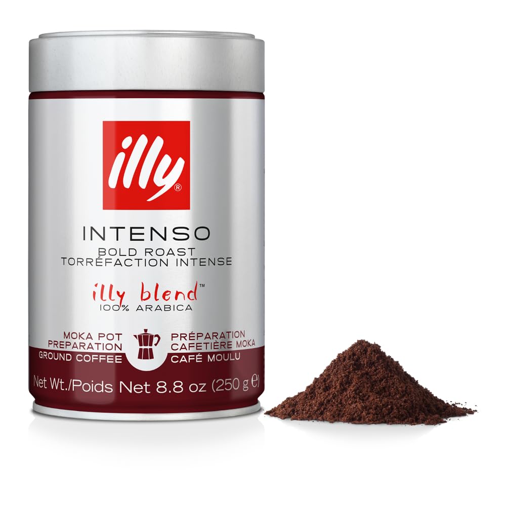 illy Ground Coffee Moka - 100% Arabica Flavored Coffee Ground - Rich Aromatic Coffee Grounds Profile – Intenso Dark Roast – Warm Notes of Cocoa & Dried Fruit - No Preservatives – 8.8 Ounce