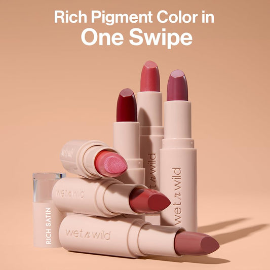 Wet N Wild Mega Last Rich Satin Lip Color, Rich Creamy Color With Satin Finish, Infused With Vitamin E & Moisturizing Argan Oil, Lightweight, Silky-Smooth, Vegan & Cruelty-Free - Disco Rose