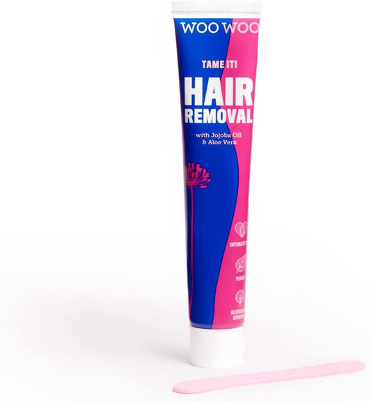 Woowoo Tame It! Natural Intimate Hair Removal Cream - Painless Vegan Hair Remover For Sensitive Skin - Depilatory For Genitals, Bikini, Legs & Bum - Women In-Shower Cream With Aloe Vera - 50Ml