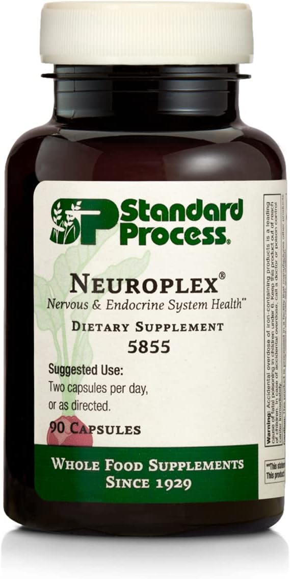 Standard Process Neuroplex - Whole Food Nervous System Supplements, Brain Health And Brain Support With Thiamin, Spanish Moss, Riboflavin, Calcium Lactate, Vitamin B6, Niacin, And More - 90 Capsules